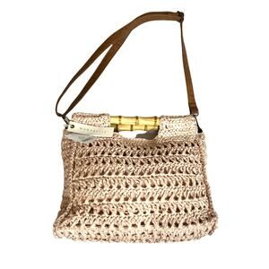 Blush Pink Straw handbag Bamboo Handles Crossbody Strap NWT Marabelle